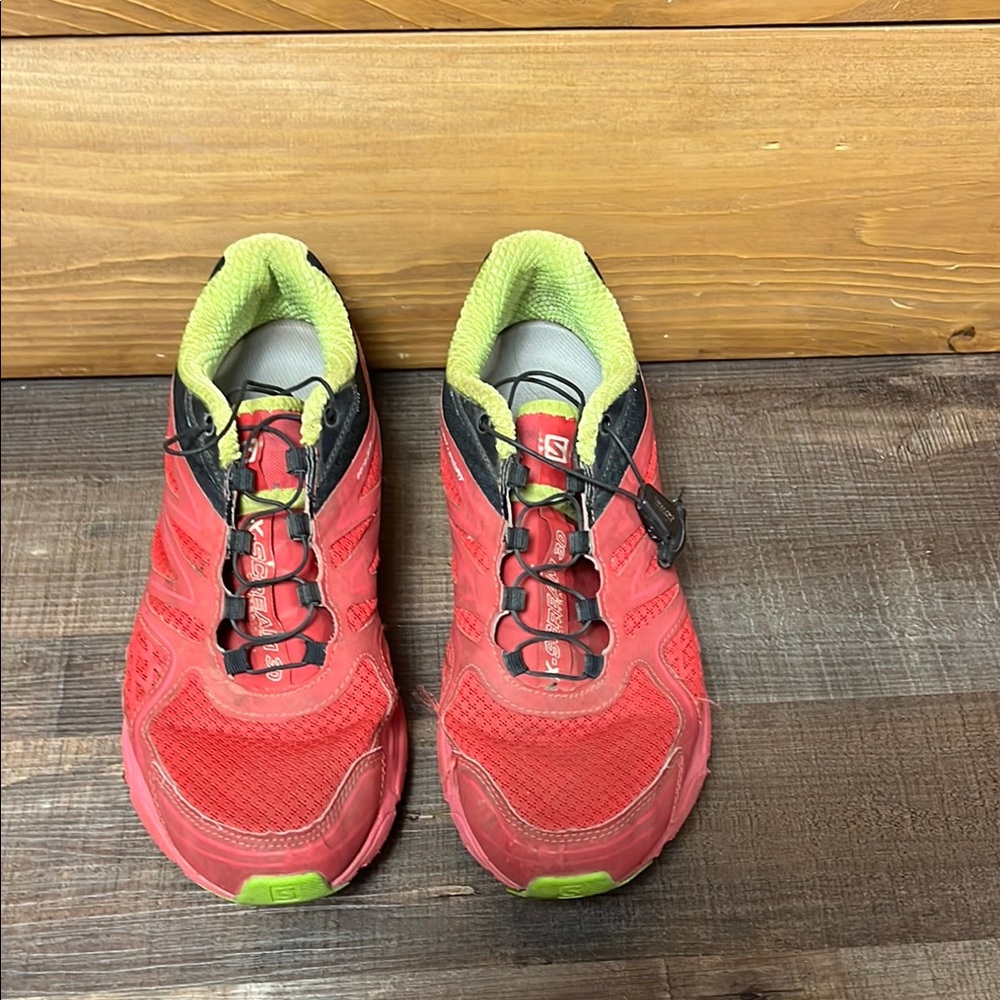 Salomon Pink Lime Green Trail Shoes Women 9 Running Bold Athletic Cross Training